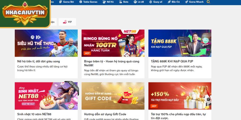 Ngập tràn các chương trình khuyến mãi tại Net88